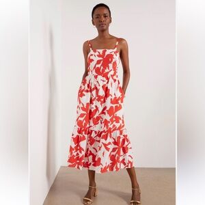 Evereve small Ria Dress Red and White Floral Tiered Midi Dress